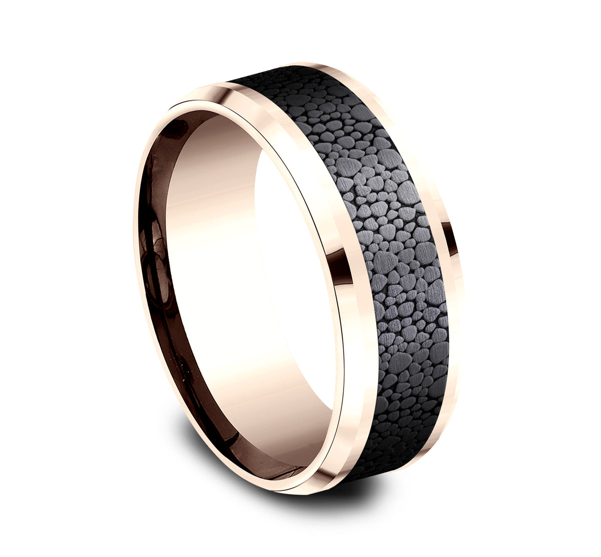 THE QUARRY 8mm 14K Rose/Black Titanium Benchmark men's wedding band