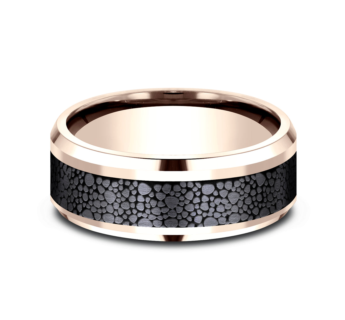 THE QUARRY 8mm 14K Rose/Black Titanium Benchmark men's wedding band