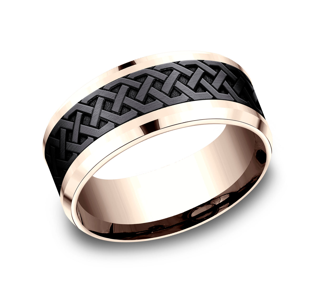 THE ADARE 8mm 14K Rose/Black Titanium Benchmark men's wedding band