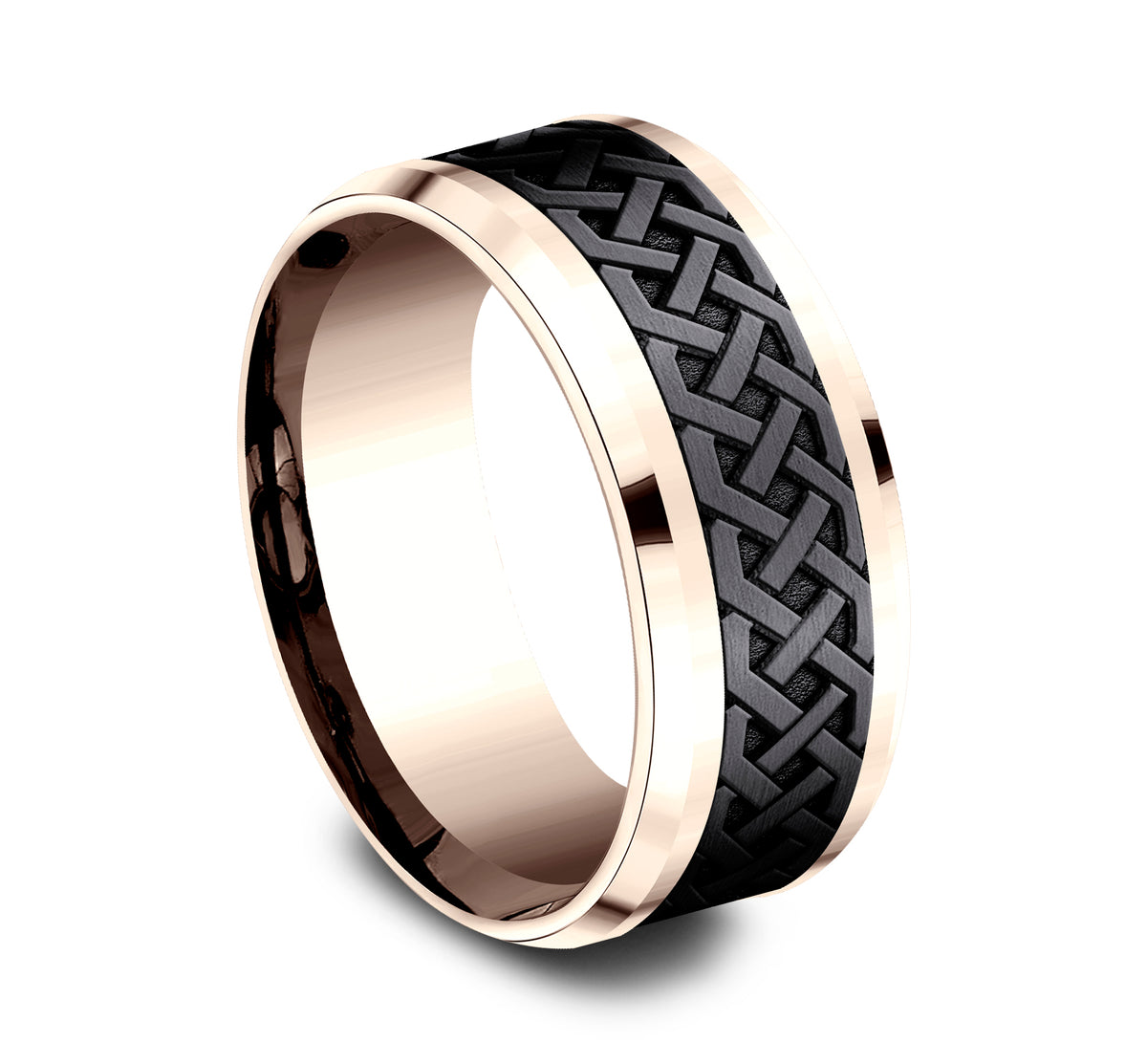 THE ADARE 8mm 14K Rose/Black Titanium Benchmark men's wedding band