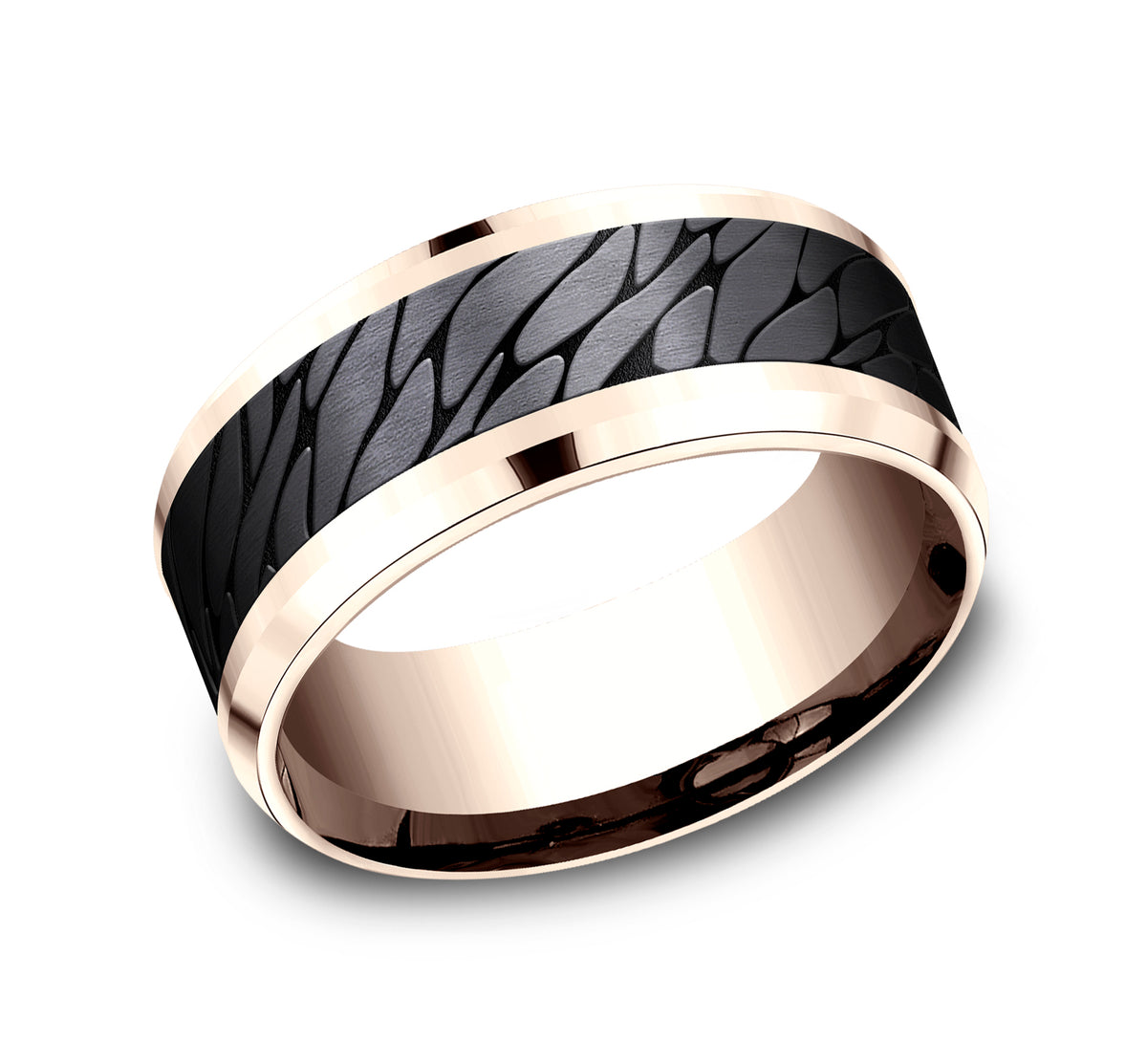 THE DINO 8mm 14K Rose/Black Titanium Benchmark men's wedding band