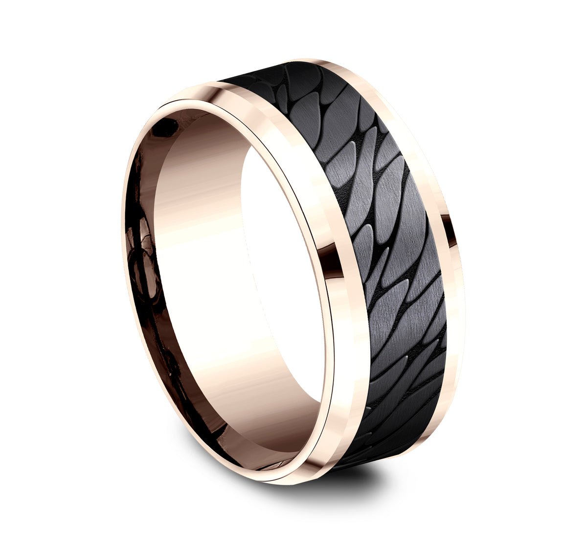 THE DINO 8mm 14K Rose/Black Titanium Benchmark men's wedding band