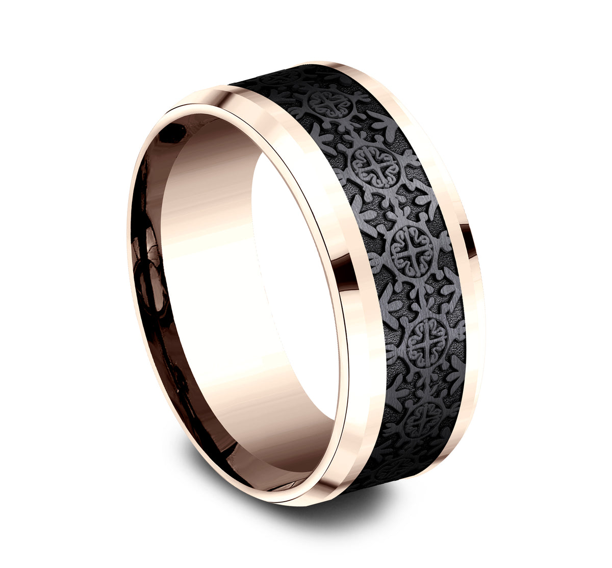 THE SAINT 8mm 14K Rose/Black Titanium Benchmark men's wedding band