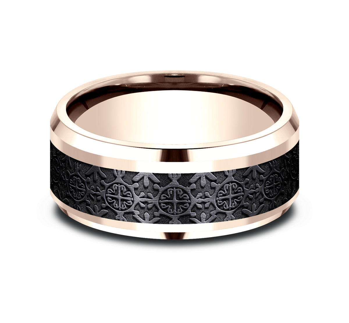 THE SAINT 8mm 14K Rose/Black Titanium Benchmark men's wedding band