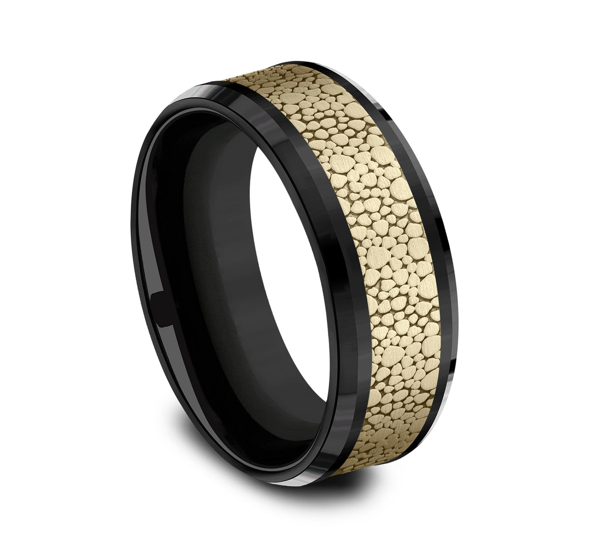 THE QUARRY 8mm Black Titanium/14K Yellow Benchmark men's wedding band