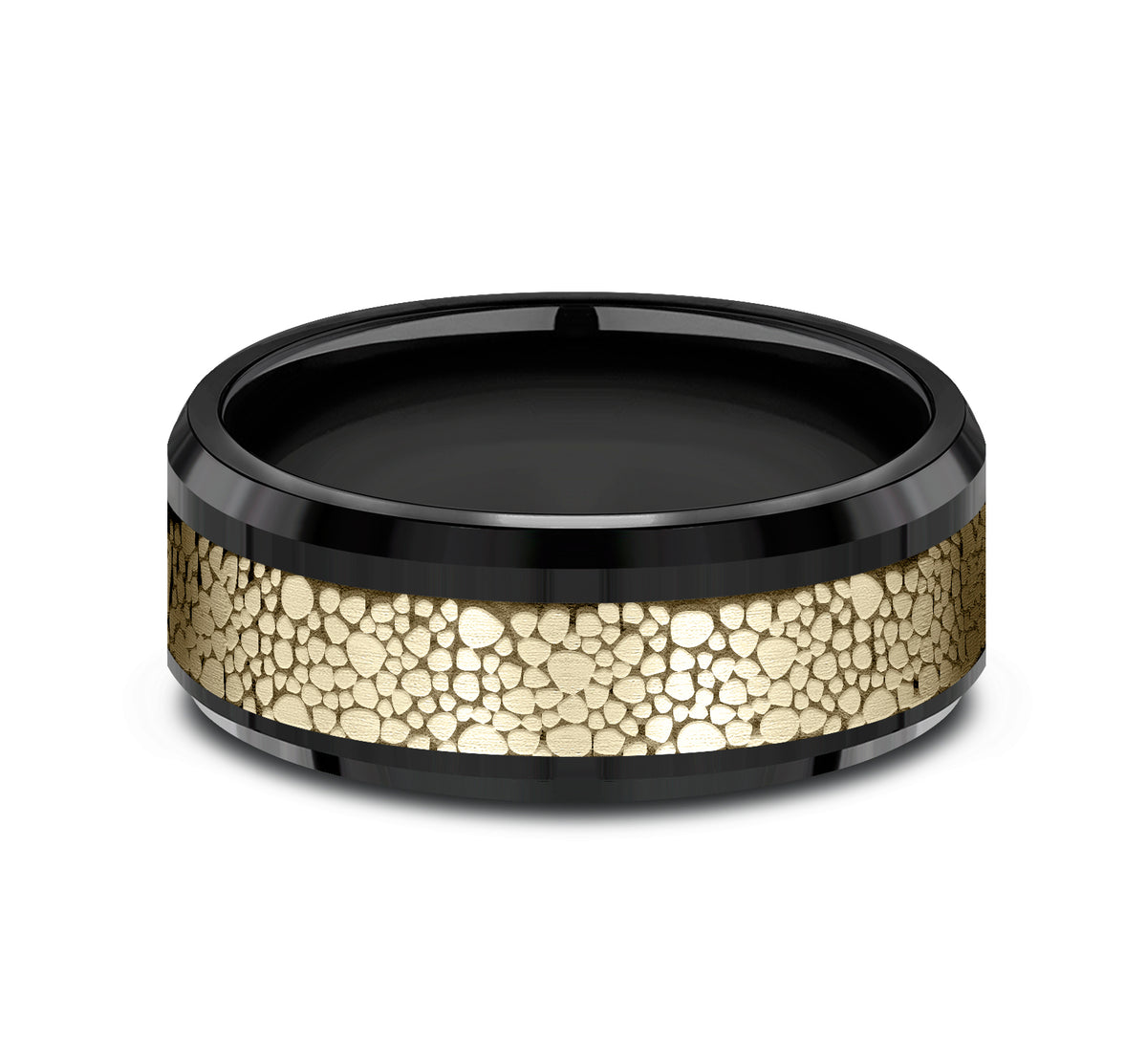 THE QUARRY 8mm Black Titanium/14K Yellow Benchmark men's wedding band
