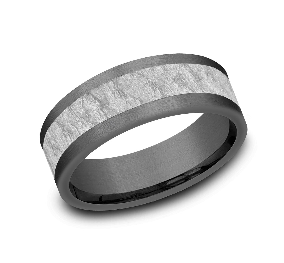 THE VESUVIUS 8mm Tantalum Grey/14K White Benchmark men's wedding band