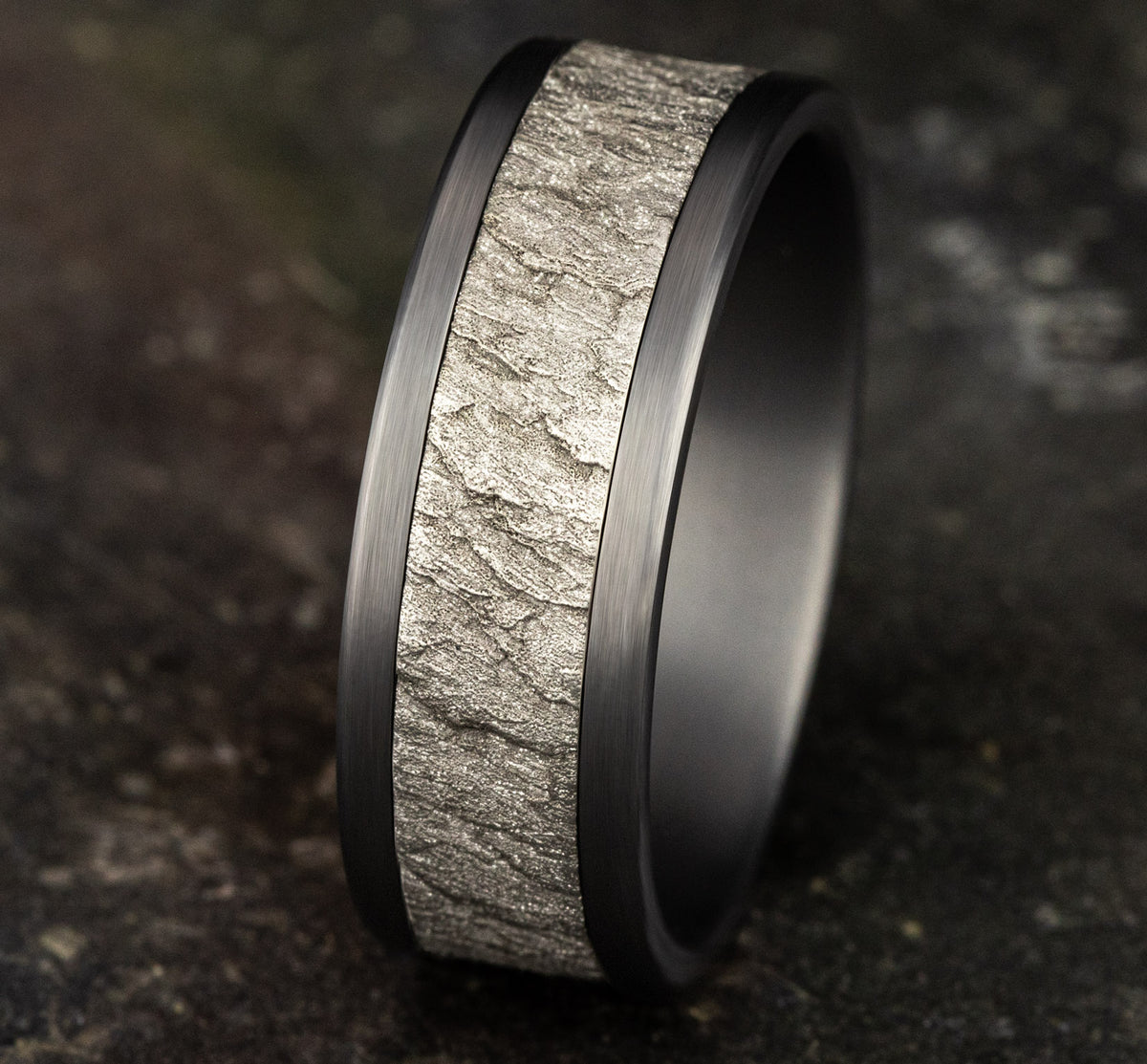 THE VESUVIUS 8mm Tantalum Grey/14K White Benchmark men's wedding band