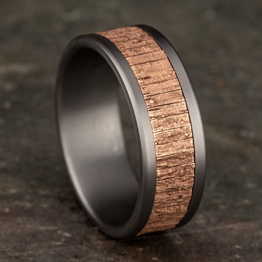 THE ALDER 8mm Tantalum Grey/14K Rose Benchmark men's wedding band