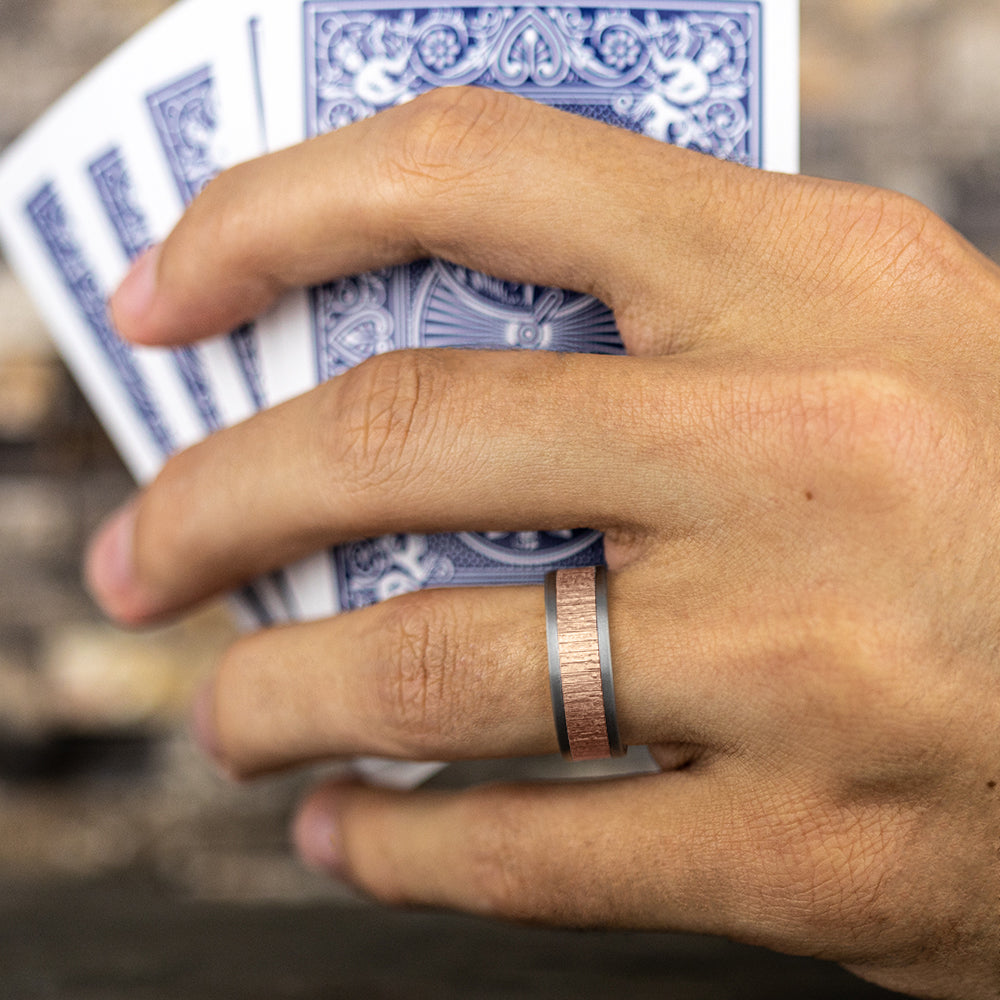 THE ALDER 8mm Tantalum Grey/14K Rose Benchmark men's wedding band