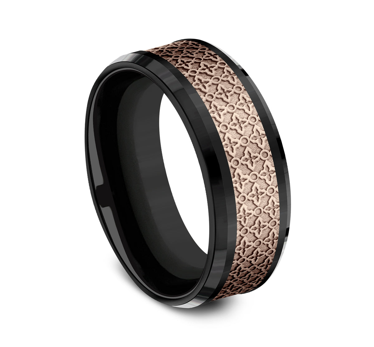 THE VIENNA 8mm Black Titanium/14K Rose Benchmark men's wedding band