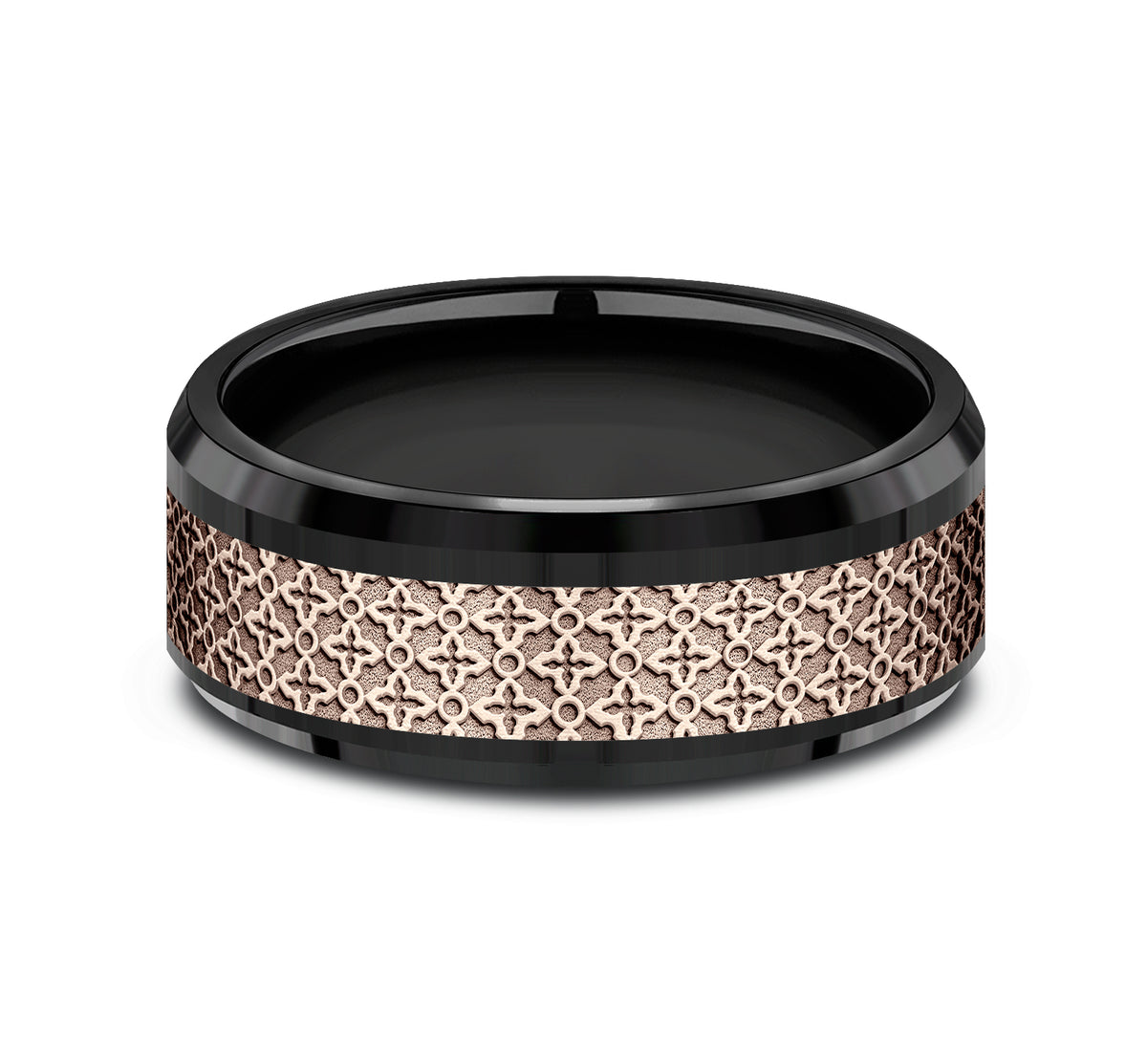 THE VIENNA 8mm Black Titanium/14K Rose Benchmark men's wedding band