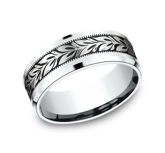 THE BALI 8mm 14K White Benchmark men's wedding band