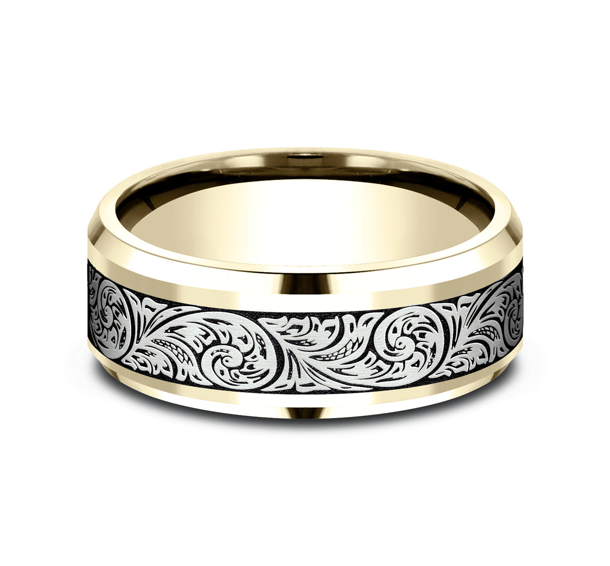 THE CONTESSA 8mm 14K Yellow/White Benchmark men's wedding band