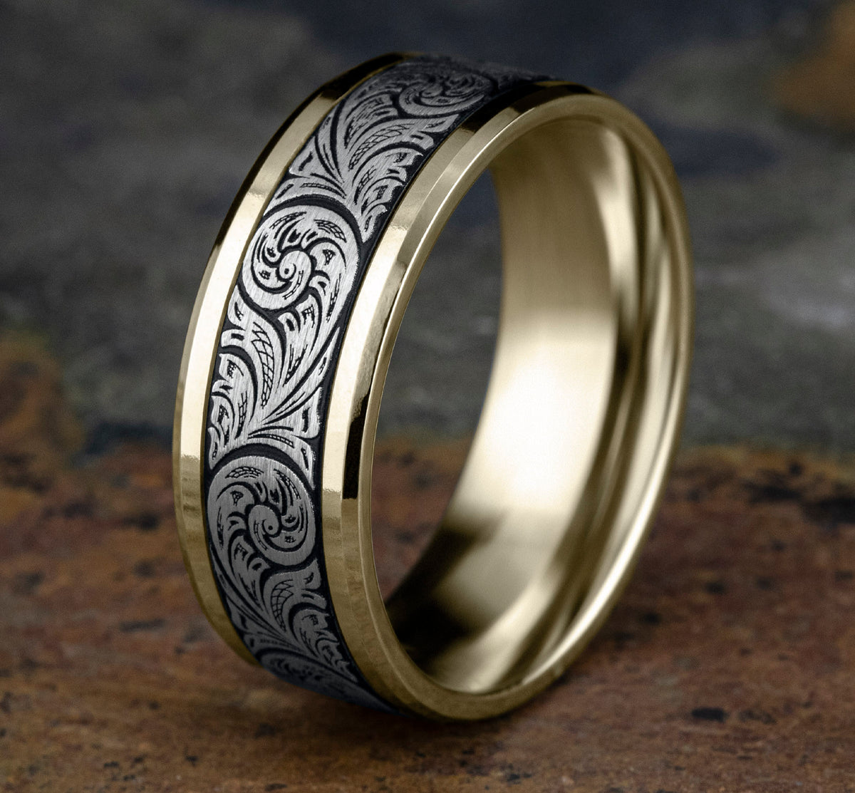 THE CONTESSA 8mm 14K Yellow/White Benchmark men's wedding band