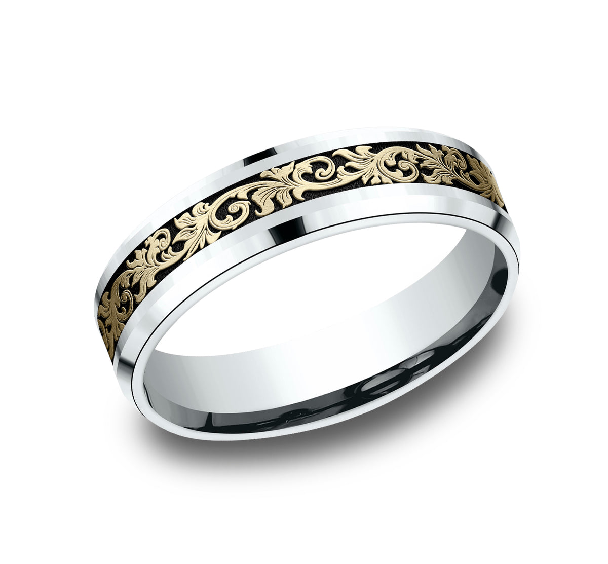 THE COURTIER 6mm 14K White/Yellow Benchmark men's wedding band