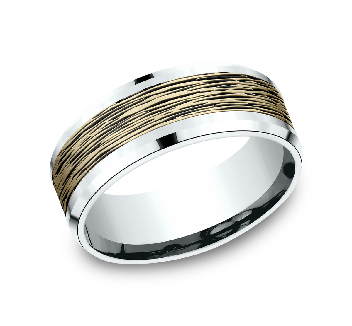 THE DOGWOOD 8mm 14K White/Yellow Benchmark men's wedding band