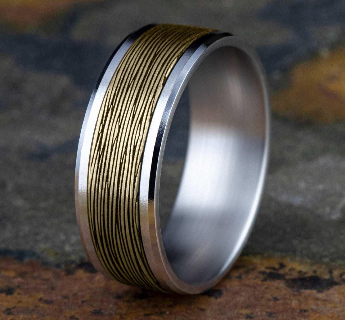 THE DOGWOOD 8mm 14K White/Yellow Benchmark men's wedding band