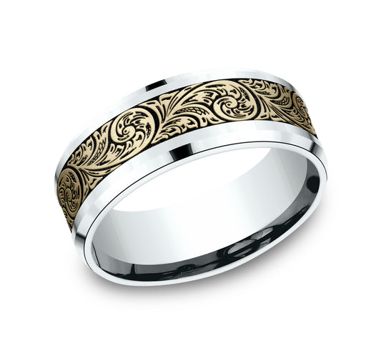 THE CONTESSA 8mm 14K White/Yellow Benchmark men's wedding band