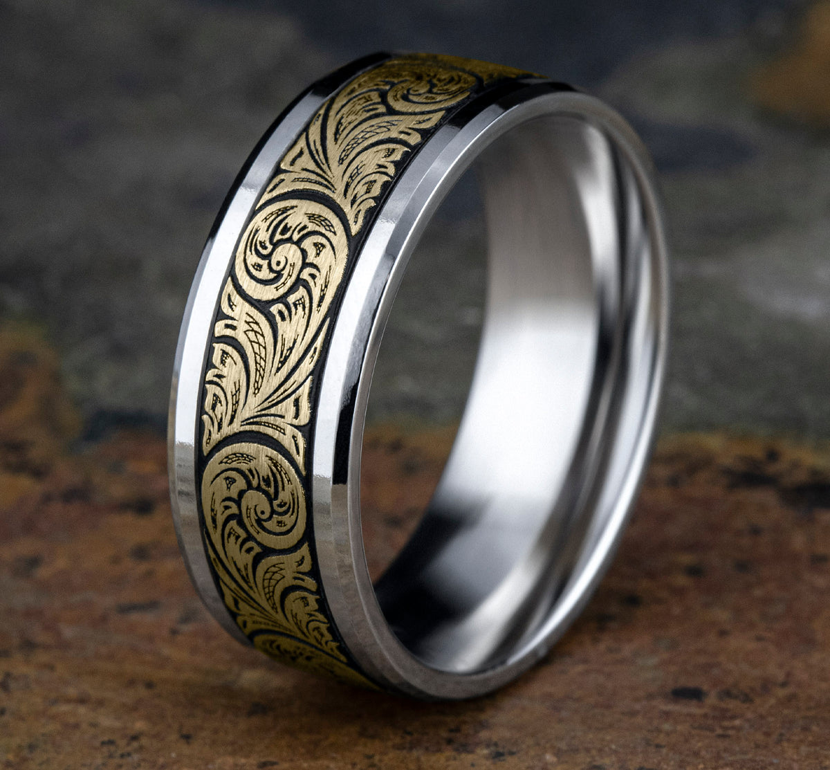 THE CONTESSA 8mm 14K White/Yellow Benchmark men's wedding band
