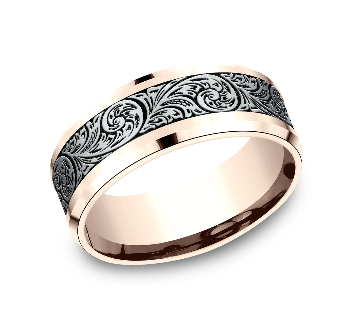 THE CONTESSA 8mm 14K Rose/White Benchmark men's wedding band
