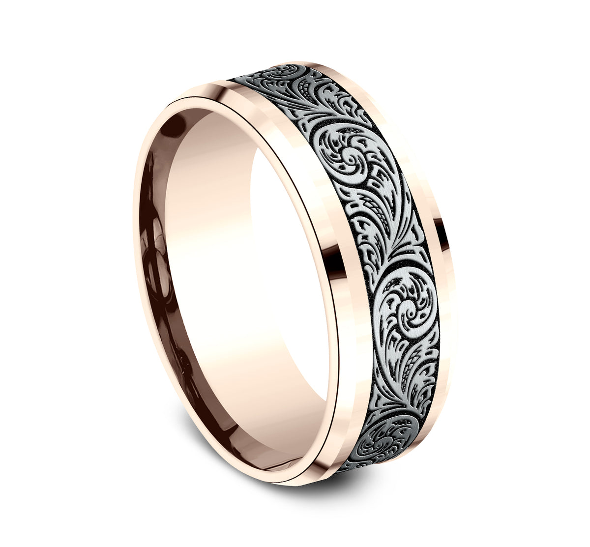 THE CONTESSA 8mm 14K Rose/White Benchmark men's wedding band