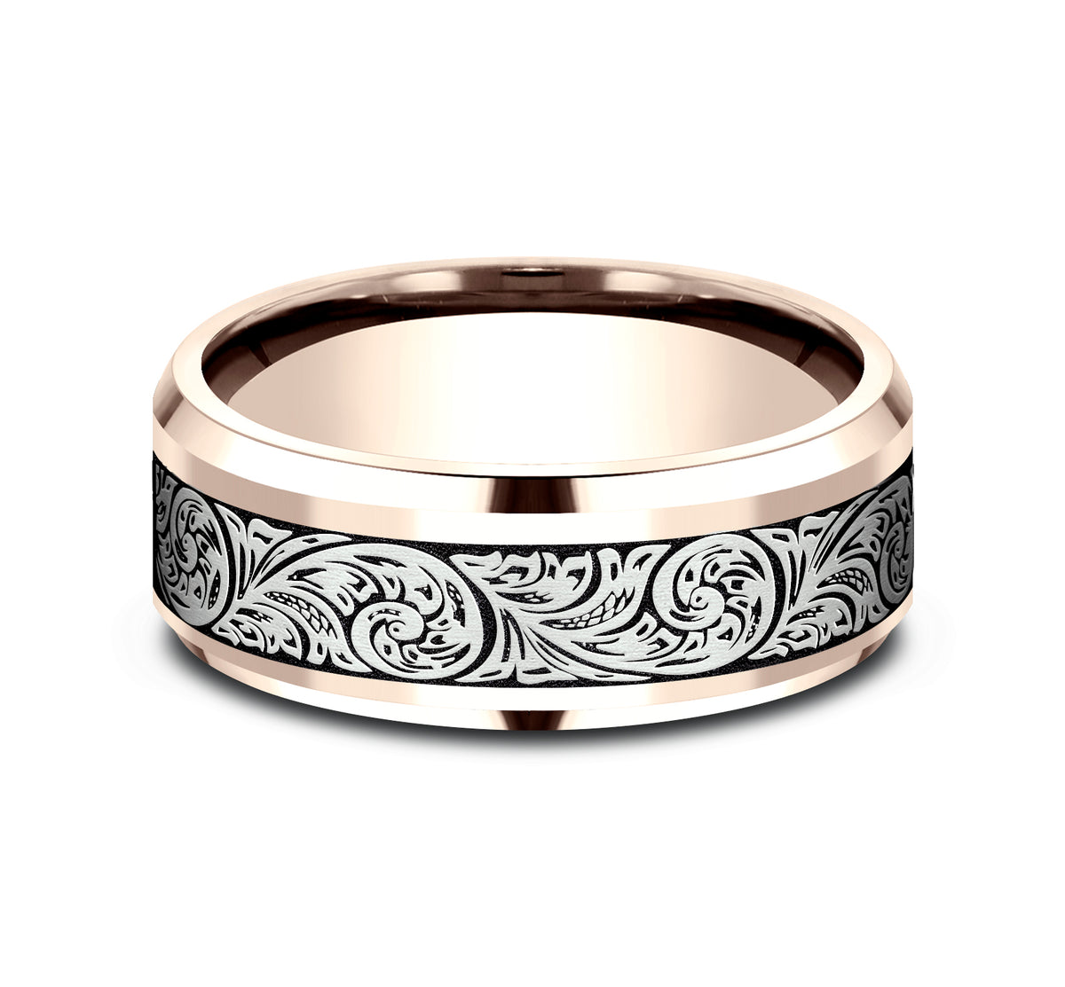 THE CONTESSA 8mm 14K Rose/White Benchmark men's wedding band