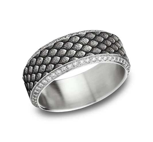 THE VISERION 9mm 14K White Benchmark men's wedding band