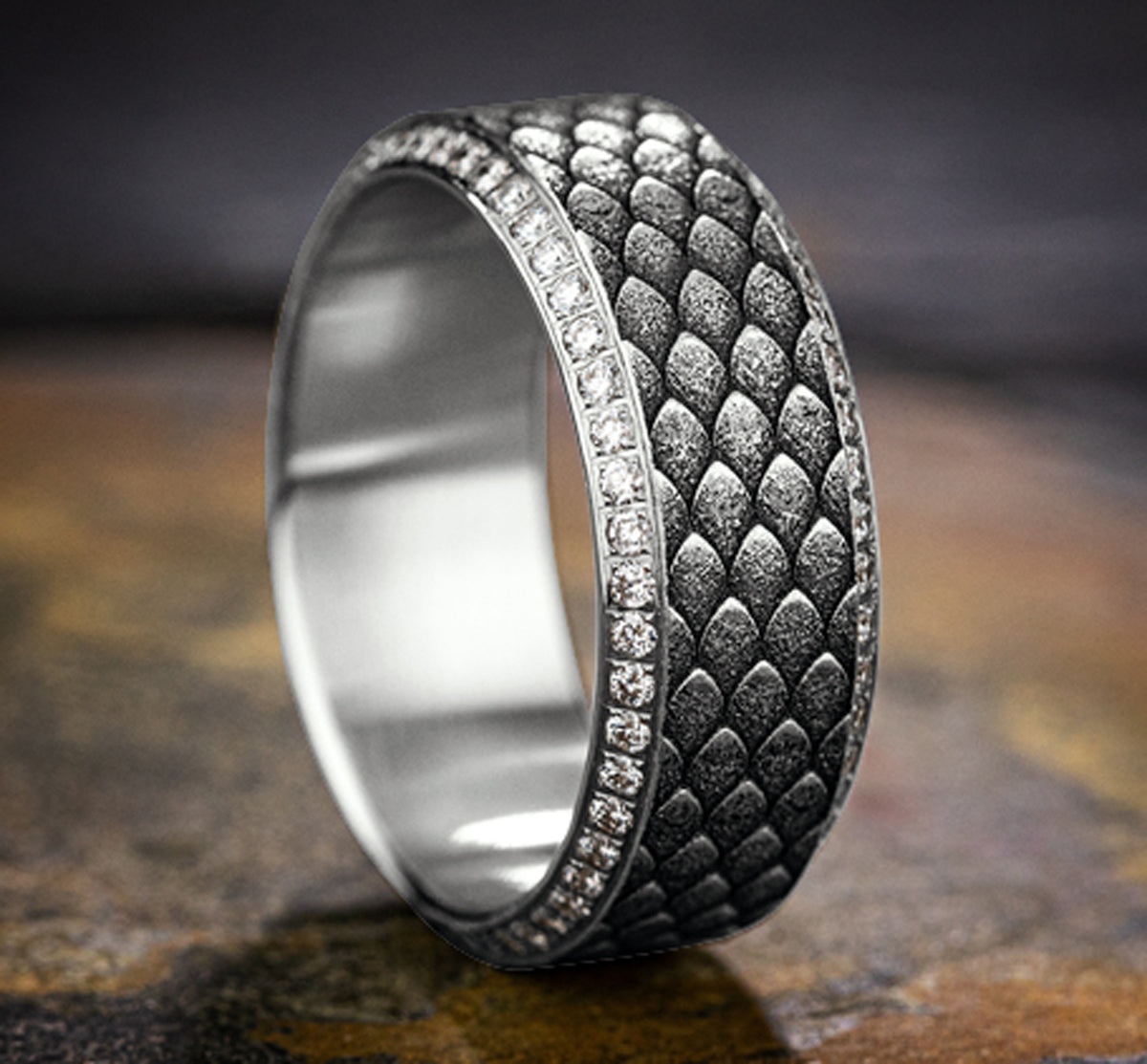 THE VISERION 9mm 14K White Benchmark men's wedding band