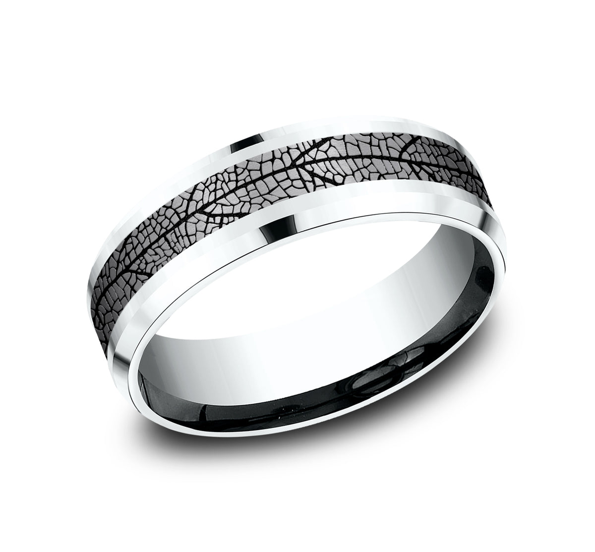 THE BRYCE 7mm 14K White/Tantalum Grey Benchmark men's wedding band