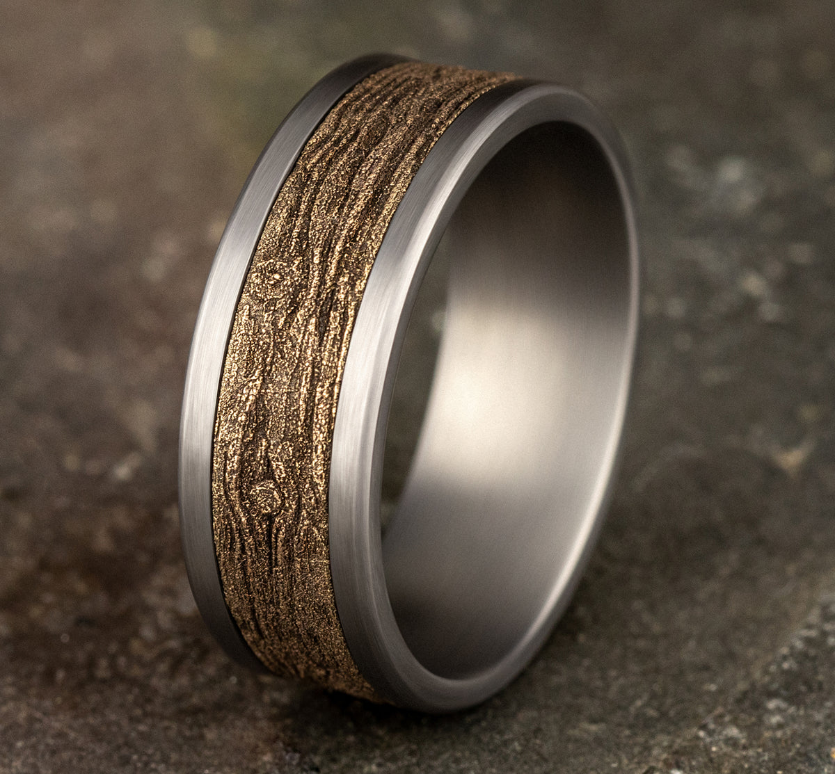 THE ELM 8mm Tantalum Grey/14K Yellow Benchmark men's wedding band