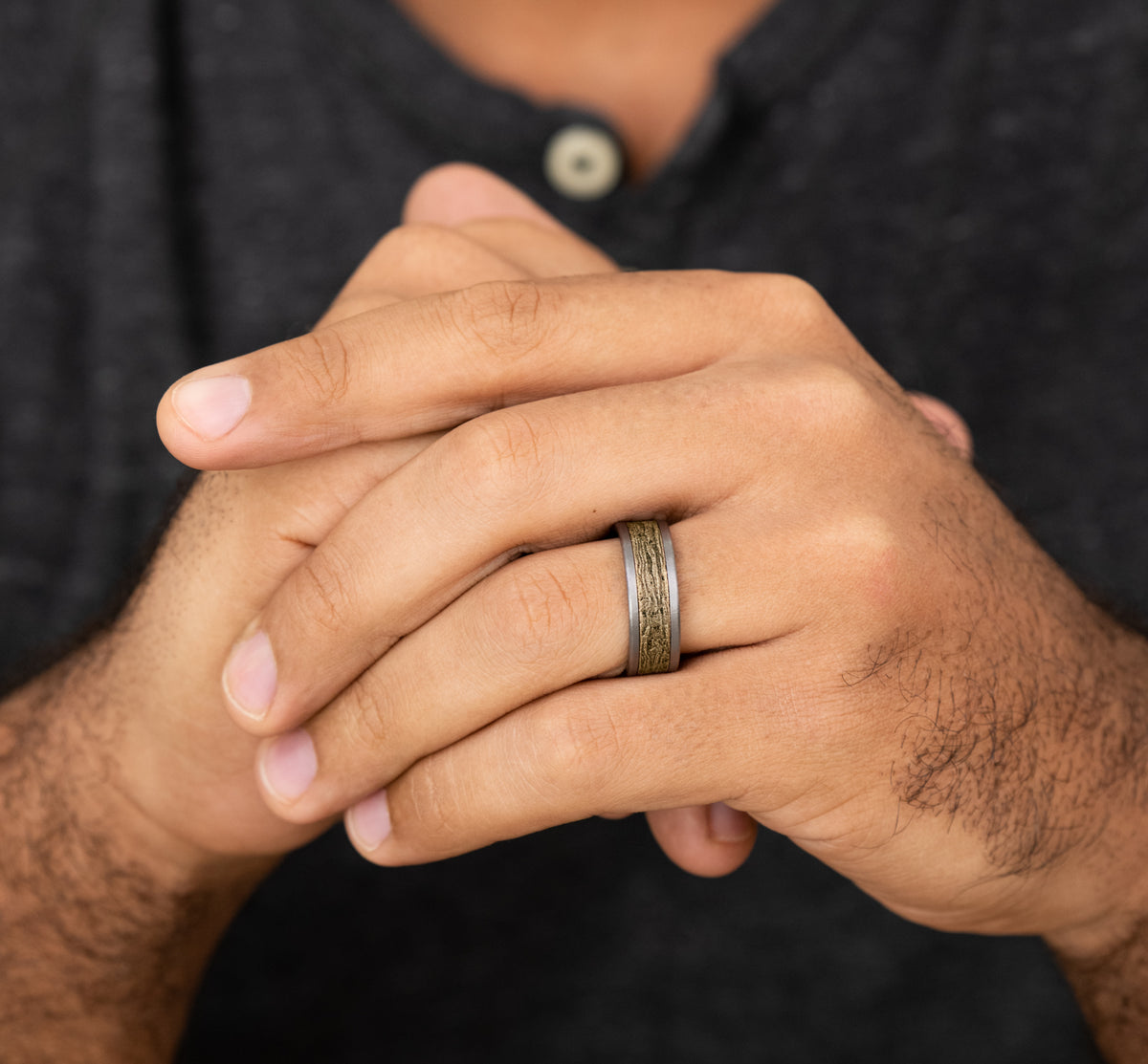 THE ELM 8mm Tantalum Grey/14K Yellow Benchmark men's wedding band