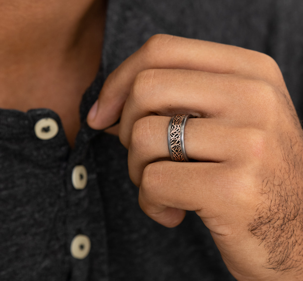 THE WINDSOR 8mm Tantalum Grey/14K Rose Benchmark men's wedding band