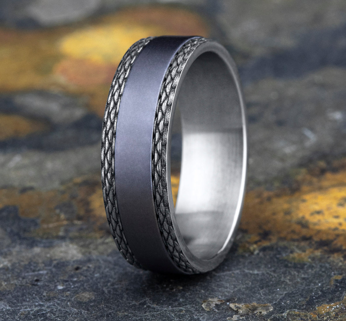 THE LINK 7mm Tantalum Grey/14K White Benchmark men's wedding band