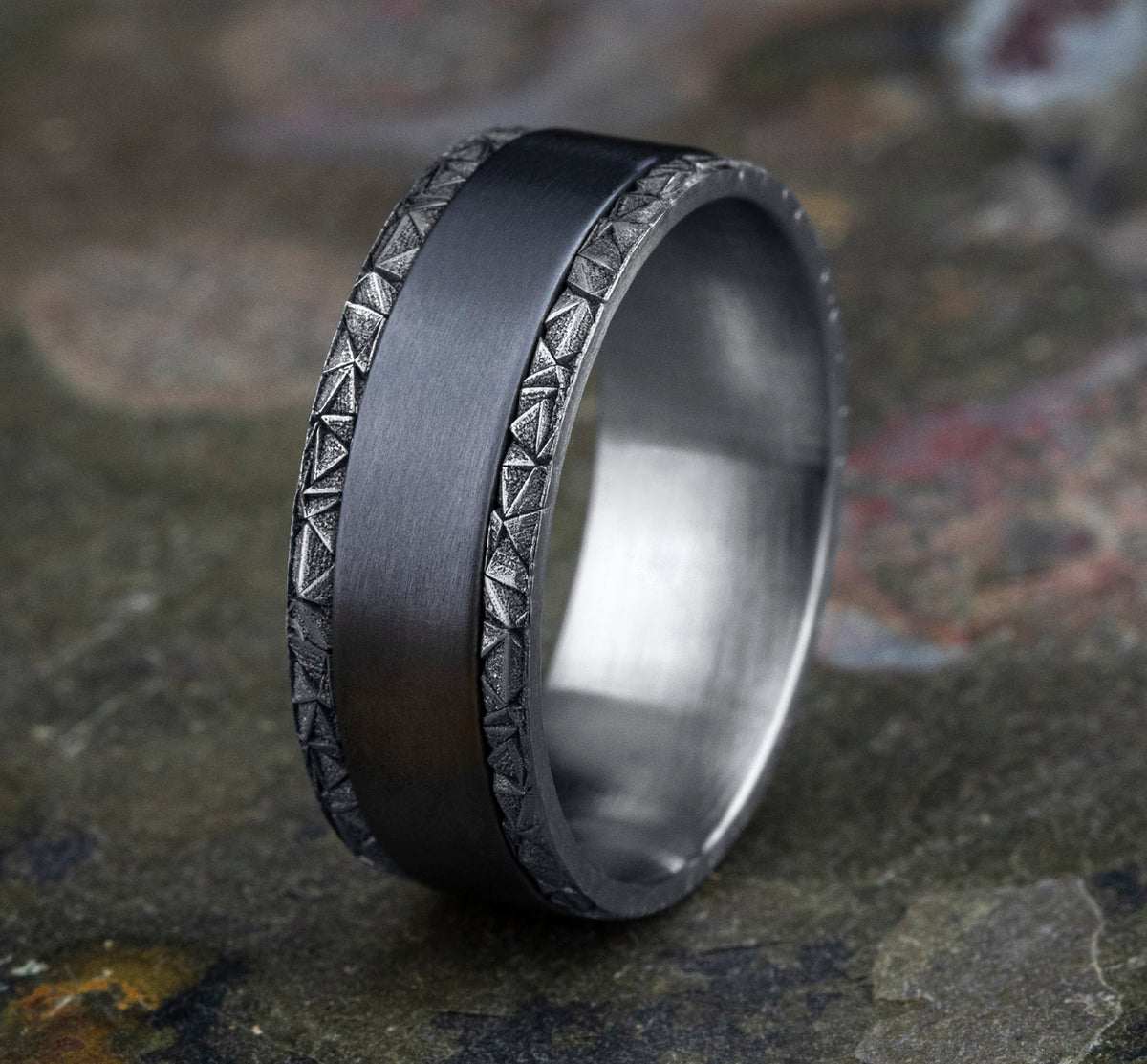 THE MOSAIC 8mm 14K White/Tantalum Grey Benchmark men's wedding band