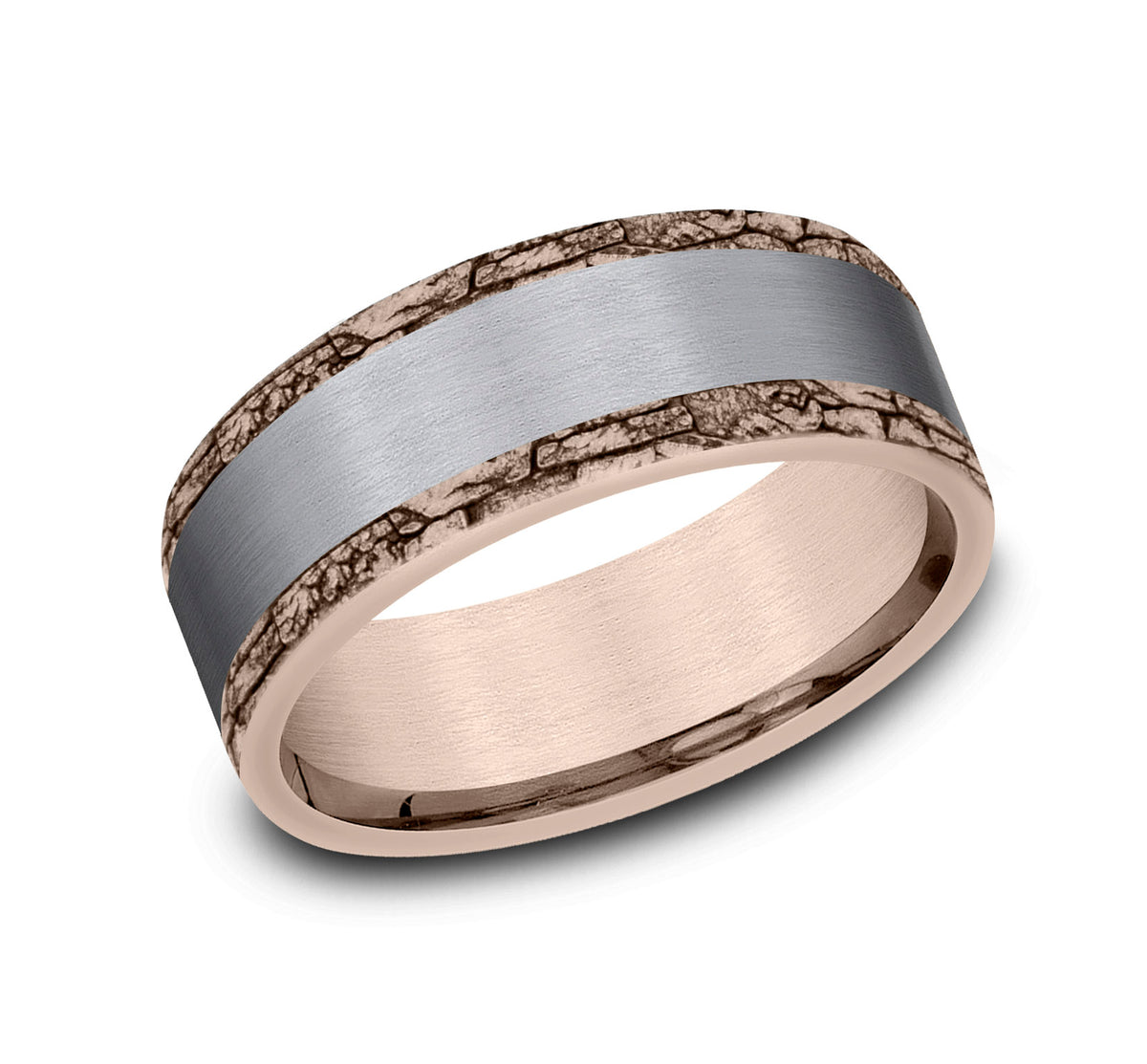 THE HADRIAN 8mm 14K Rose/Tantalum Grey Benchmark men's wedding band