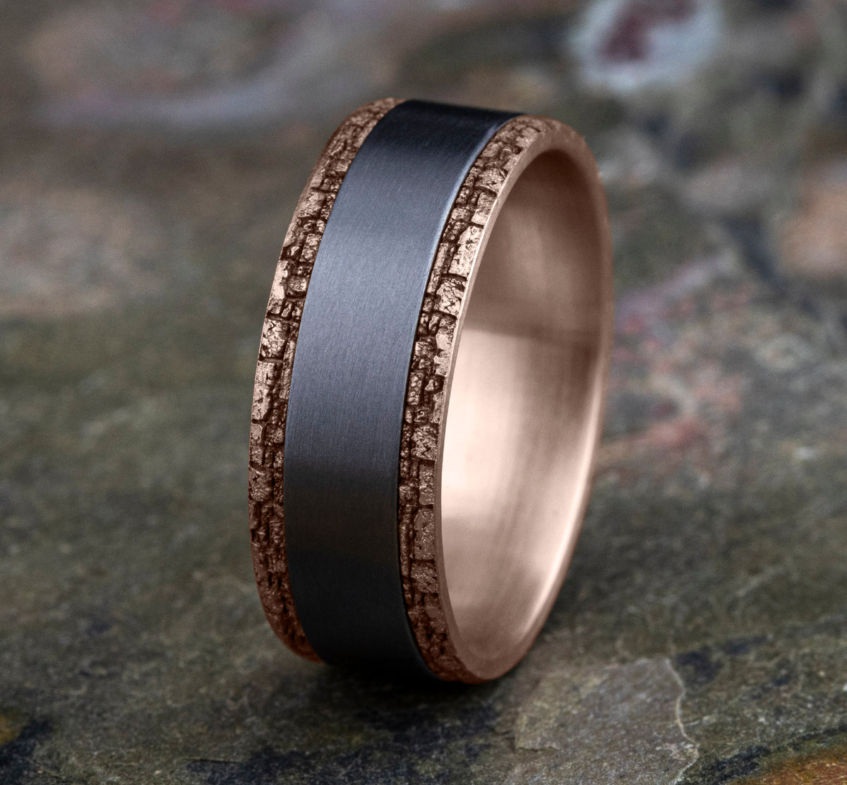 THE HADRIAN 8mm 14K Rose/Tantalum Grey Benchmark men's wedding band