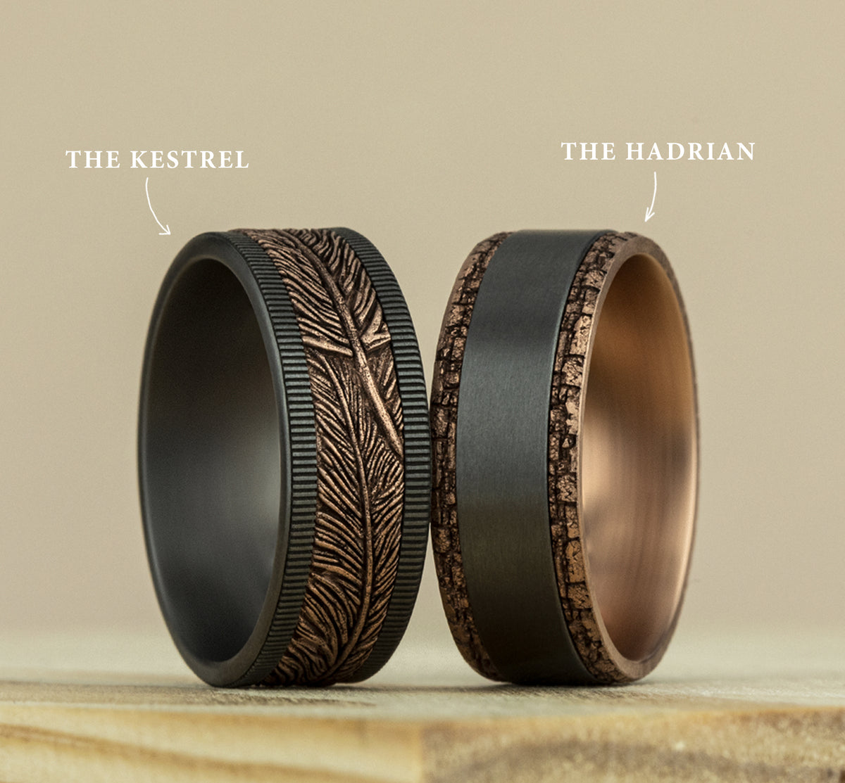 THE HADRIAN 8mm 14K Rose/Tantalum Grey Benchmark men's wedding band