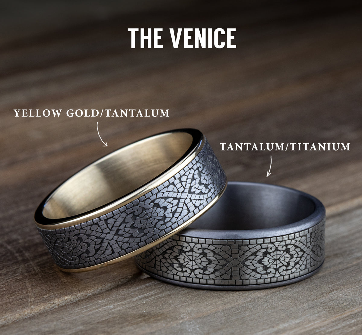 THE BURANO 7.5mm Tantalum Grey/Grey-Black Titanium Benchmark men's wedding band