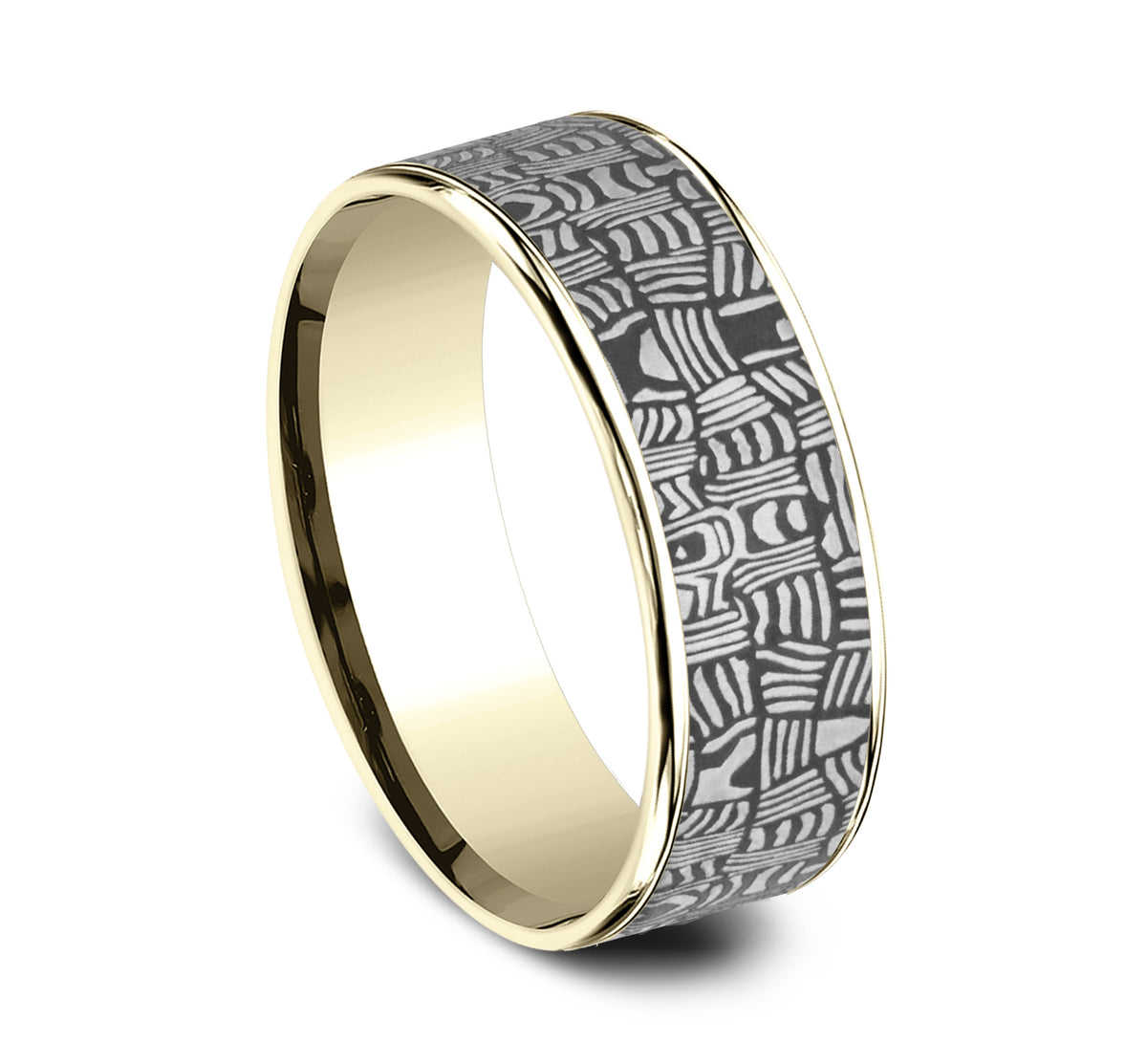 THE BASKET WEAVE 7.5mm 14K Yellow/Tantalum Dark Benchmark men's wedding band