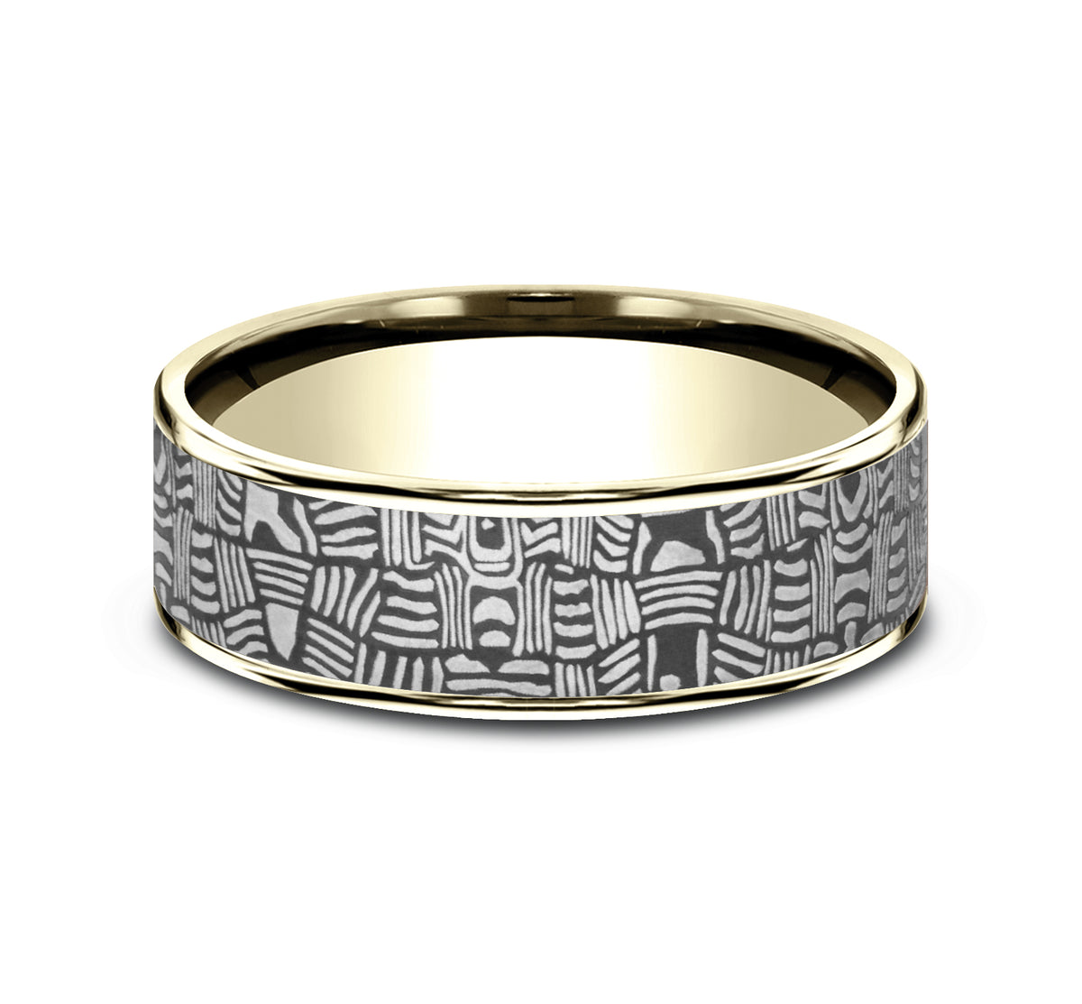 THE BASKET WEAVE 7.5mm 14K Yellow/Tantalum Dark Benchmark men's wedding band