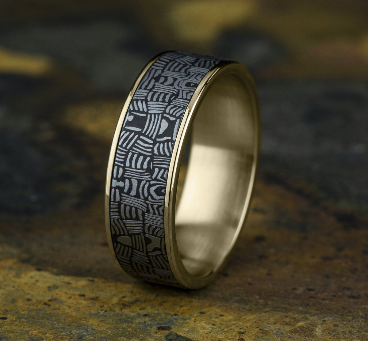THE BASKET WEAVE 7.5mm 14K Yellow/Tantalum Dark Benchmark men's wedding band