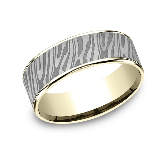 THE TIGER STRIPE 7.5mm 14K Yellow/Tantalum Grey Benchmark men's wedding band