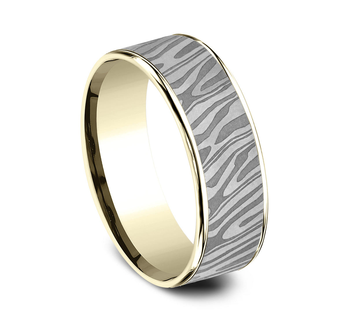 THE TIGER STRIPE 7.5mm 14K Yellow/Tantalum Grey Benchmark men's wedding band