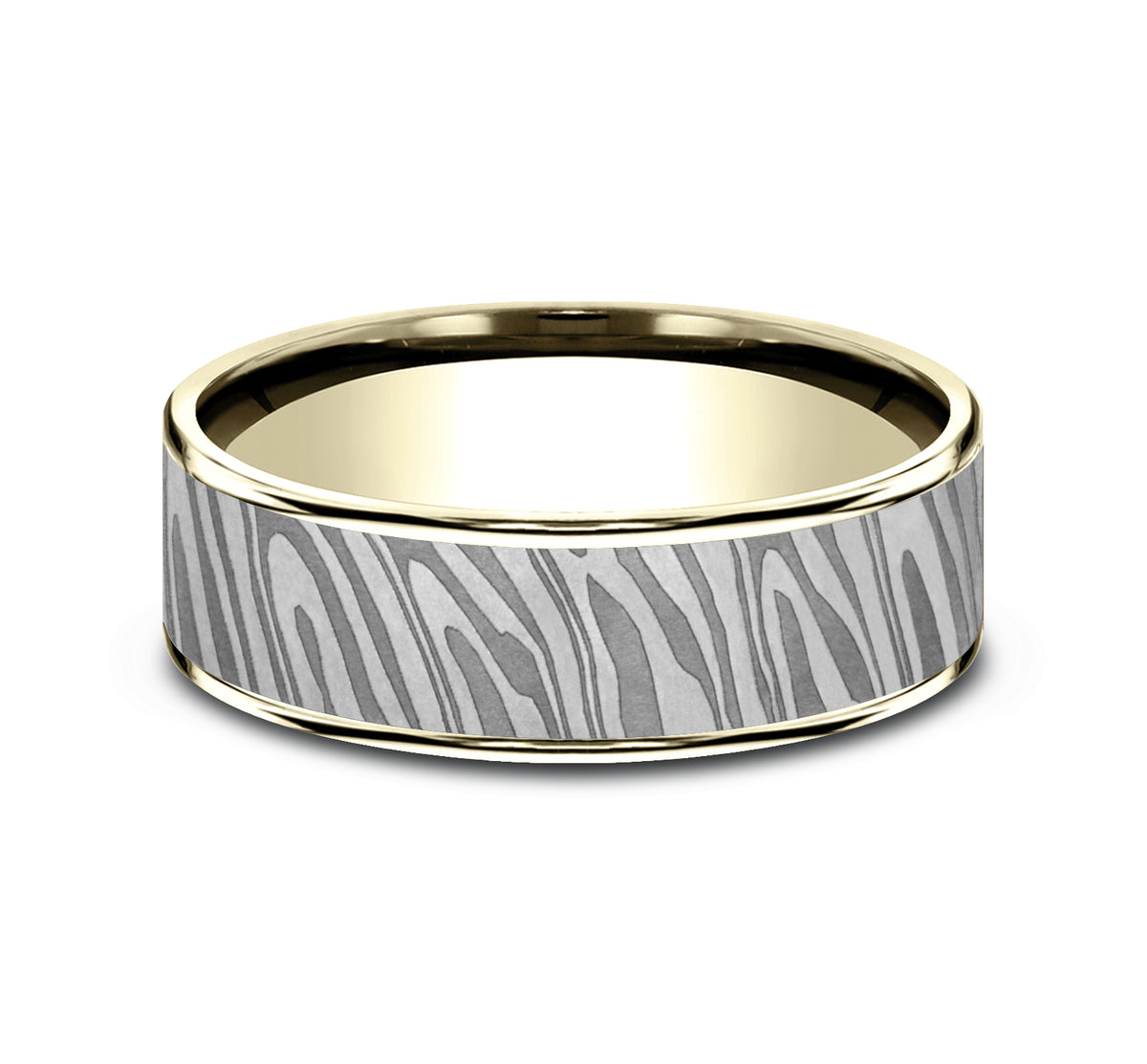 THE TIGER STRIPE 7.5mm 14K Yellow/Tantalum Grey Benchmark men's wedding band