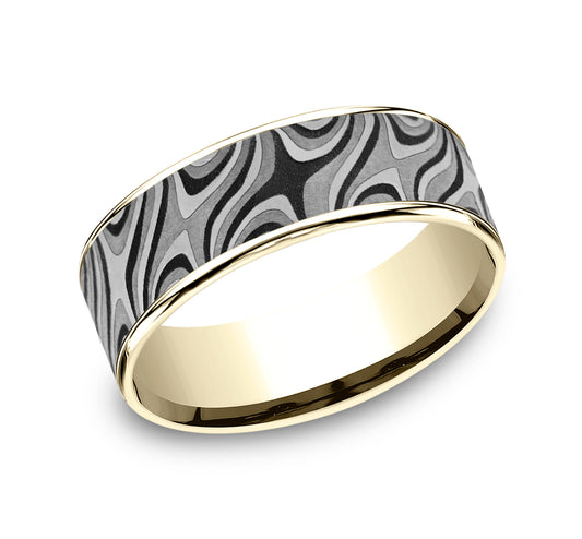 THE SATURN 7.5mm 14K Yellow/Tantalum Grey Benchmark men's wedding band