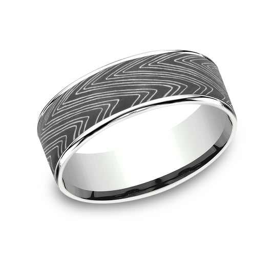 THE HERRINGBONE 7.5mm 14K White/Tantalum Dark Benchmark men's wedding band