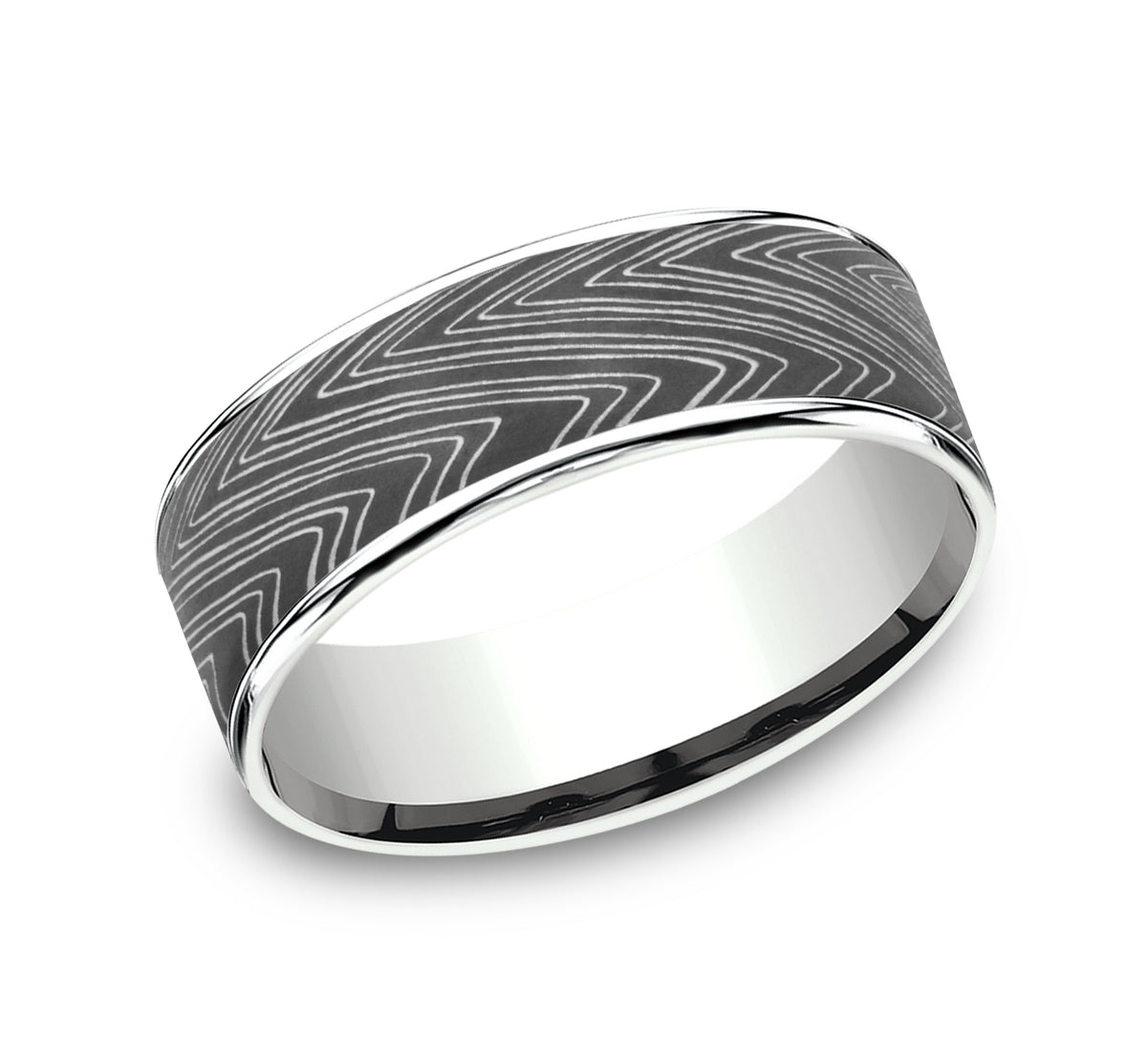 THE HERRINGBONE 7.5mm 14K White/Tantalum Dark Benchmark men's wedding band