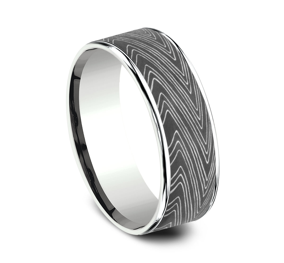 THE HERRINGBONE 7.5mm 14K White/Tantalum Dark Benchmark men's wedding band