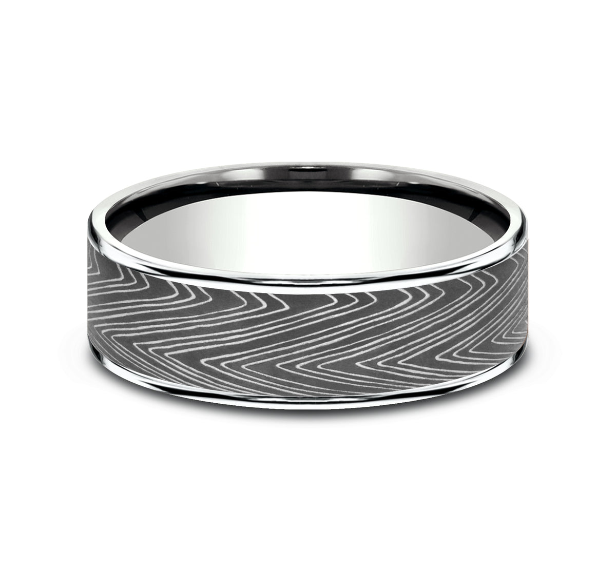 THE HERRINGBONE 7.5mm 14K White/Tantalum Dark Benchmark men's wedding band